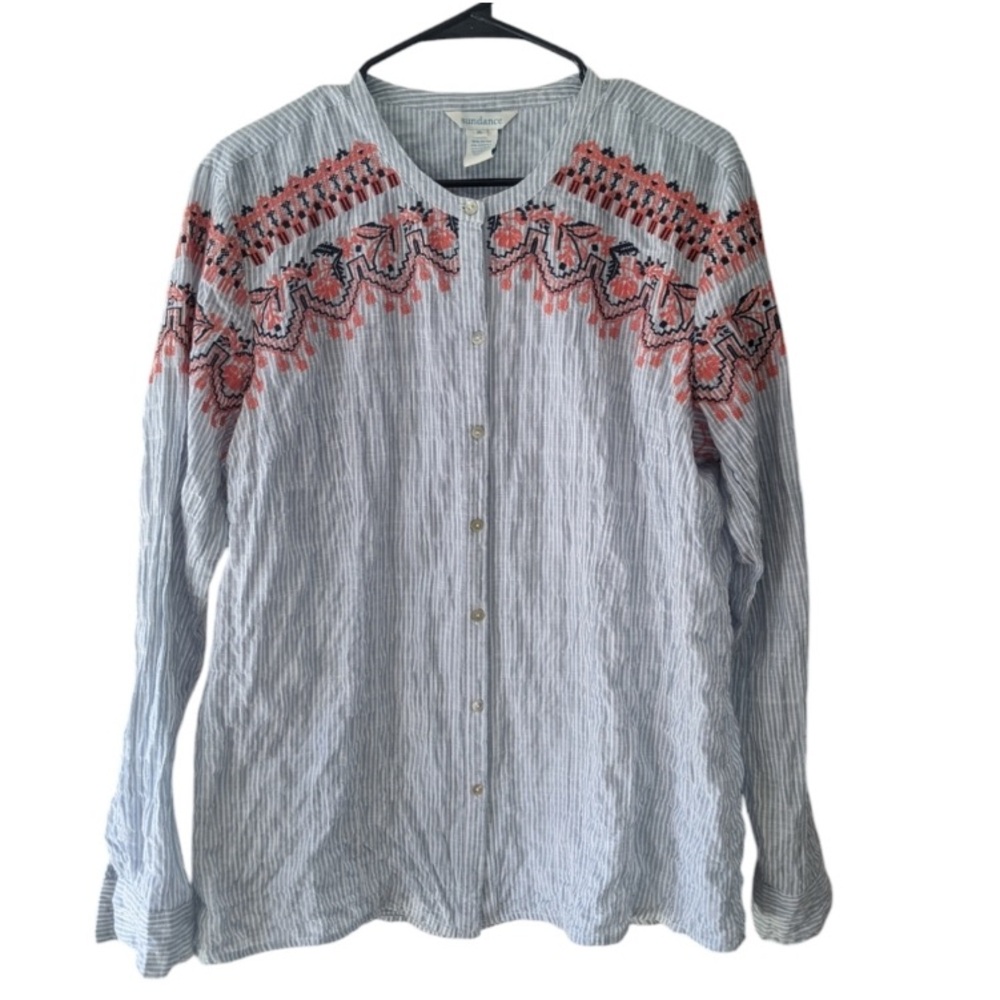 Sundance Seize The Day Embroidered Sear Sucker Blouse Top Size XL, and  medium.